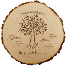 Sterngraf Baumscheibe 23cm mit Gravur (Namen) personalisiert, Stammbaum / Lebensbaum, Holz Deko-Schild Enkelkinder, Geschenk-Idee für Oma & Opa, Motiv D2