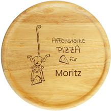 Sterngraf Pizzateller ca. 32cm, mit Gravur (Namen), Geschenkidee zum Geburtstag / für Kinder zur Einschulung, personalisiertes Holz Pizzabrett,  Affe Motiv P27