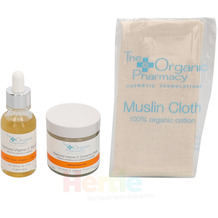 The Organic Pharmacy Brighten & Glow Kit Stabilised Vitamin C Serum 30ml/Vitmin C Mask 60ml/Organic Muslin Cloth 90 ml