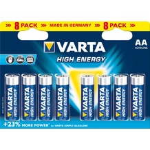 VARTA Batterie Alkaline, Mignon, AA, LR06, 1.5V High Energy, Retail Blister (8-Pack)