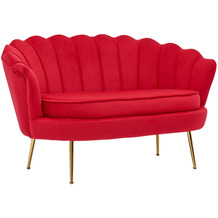 Wohnling Design 2-Sitzer Sofa Samt Rot 130 x 84 x 75 cm, Kleine Couch für zwei Personen, Moderne Polstergarnitur Schmal mit goldenen Beinen