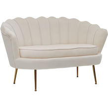 Wohnling Design 2-Sitzer Sofa Samt Weiß 130 x 84 x 75 cm, Kleine Couch für zwei Personen, Moderne Polstergarnitur Schmal mit goldenen Beinen