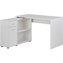 Wohnling Design Eckschreibtisch mit Regal Weiß 120 x 75,5 x 106,5 cm, Moderner Büro-Schreibtisch