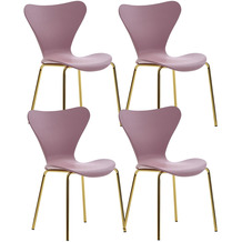 Wohnling Design Esszimmerstuhl 4er Set Pink Kunststoff mit goldenen Metallbeinen, Küchenstuhl Skandinavisch ohne Armlehne, Retro Essstuhl Schalenstuhl Esszimmer