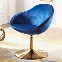 Wohnling Loungesessel SARIN 70x79x70 cm Samt Blau/Gold Design Drehstuhl, mit Armlehne