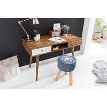 Wohnling Schreibtisch REPA weiß 120x60x75cm Massiv Holz Laptoptisch Sheesham Natur, Bürotisch PC-Tisch