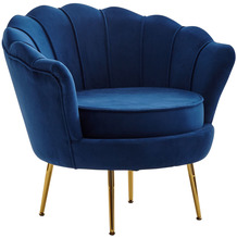 Wohnling Sessel Tulpe Samt Blau 81 x 77 x 81 cm Design Relaxsessel ohne Hocker, Fernsehsessel Stoff mit goldenen Beinen, Loungesessel Polstersessel Wohnzimmer 120 kg