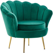 Wohnling Sessel Tulpe Samt Grün 81 x 77 x 81 cm Design Relaxsessel ohne Hocker, Fernsehsessel Stoff mit goldenen Beinen, Loungesessel Polstersessel Wohnzimmer 120 kg