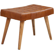 Wohnling Sitzhocker 67x47x39 cm Mango Massivholz / Echtleder Chesterfield-Design, Lederhocker Braun