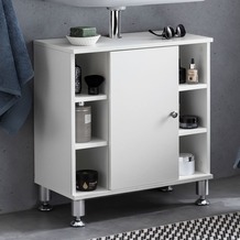 Wohnling Waschbeckenunterschrank 60 x 64 x 32 cm Weiß Badschrank mit Tür, Holz Unterschrank