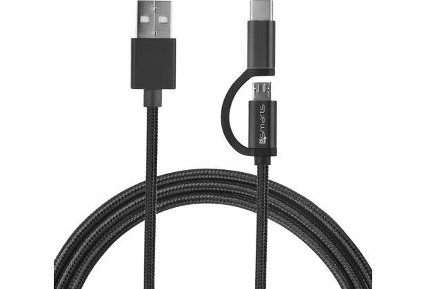 4smarts Micro-USB & USB Typ-C Kabel ComboCord 1m textil - schwarz
