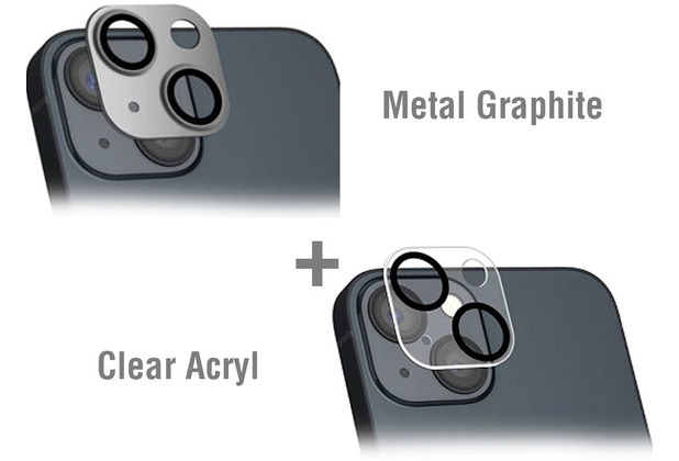 4smarts StyleGlass Kamera iPhone 14 / 14 Plus 2er Set Metal graphit + klar
