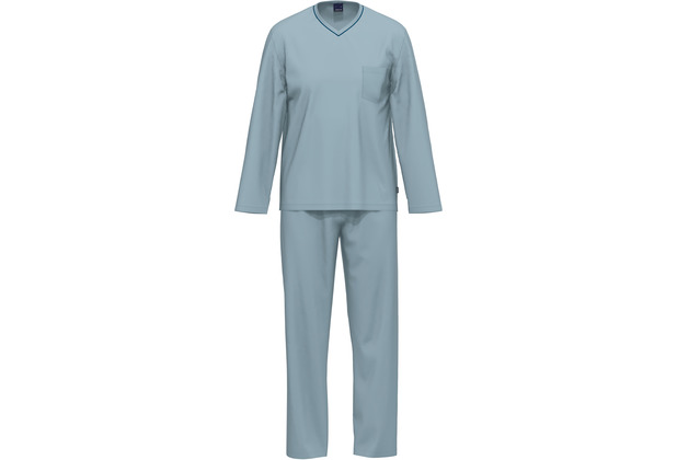 AMMANN Organic Pure Schlafanzug lang V Hals ashley blue 56