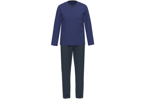 AMMANN Schlafanzug lang, V-Ausschnitt, Brusttasche, dunkelblau 48