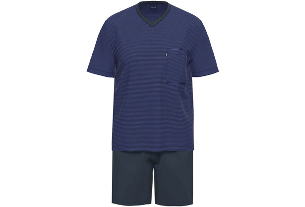 AMMANN Schlafanzug kurz, V-Ausschnitt, Brusttasche, dunkelblau 48