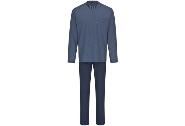 AMMANN Schlafanzug lang, V-Ausschnitt, Brusttasche, dunkelblau 48