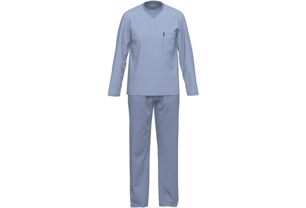 AMMANN Schlafanzug lang, V-Ausschnitt, Brusttasche, polo 60