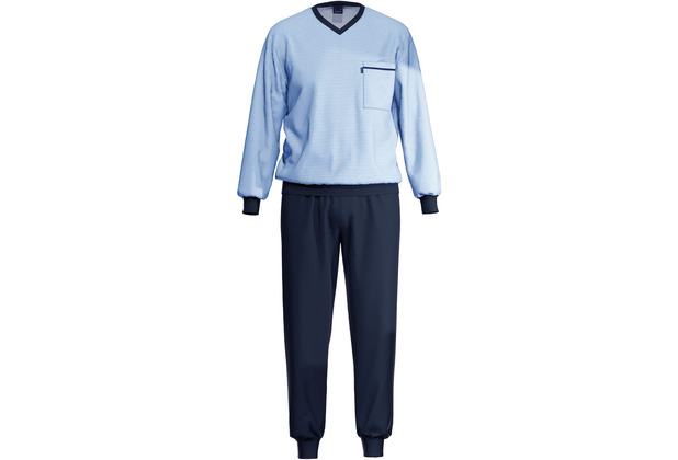AMMANN Schlafanzug lang, V-Ausschnitt, Tasche, dunkelblau 58