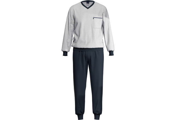 AMMANN Schlafanzug lang, V-Ausschnitt, Tasche, dunkelblau hell 48