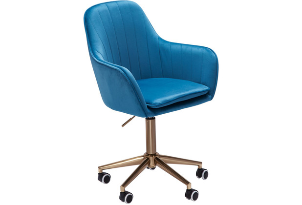 Amstyle Schreibtischstuhl Samt Blau, Design Drehstuhl mit Lehne, Arbeitsstuhl 120 kg Höhenverstellbar, Schalenstuhl mit Rollen, Stuhl Drehbar