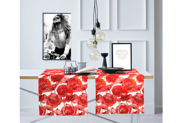 APELT Summertime Tischläufer Mohnblütenallover rot / weiß 48x140 cm