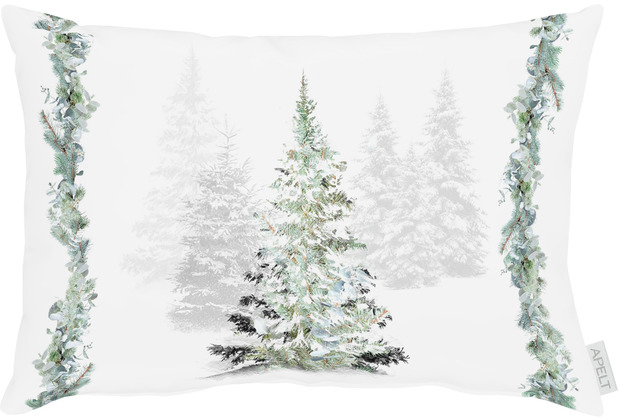 APELT Winterwelt Kissen Winterwald mit Tannen weiß / grün 35x45 cm