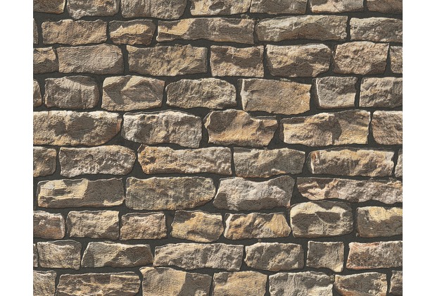 AS Création Mustertapete Wood`n Stone, Tapete, Natursteinoptik, beige, braun, schwarz 907912 10,05 m x 0,53 m
