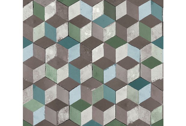 AS Création Vliestapete Authentic Walls 2 Tapete in 3D Optik geometrisch blau grau grün 366621 10,05 m x 0,53 m