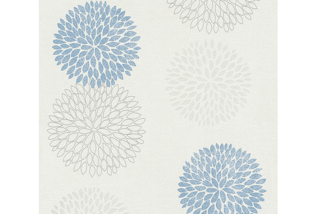 AS Création Vliestapete mit Glitter Blooming floral metallic blau grau 372642 10,05 m x 0,53 m