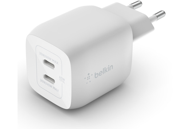 Belkin 45W Dual USB-C GaN Ladegert Power Deliver, PPS, white