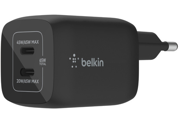 Belkin 65W Dual USB-C GaN Ladegert mit PD und PPS, schwarz