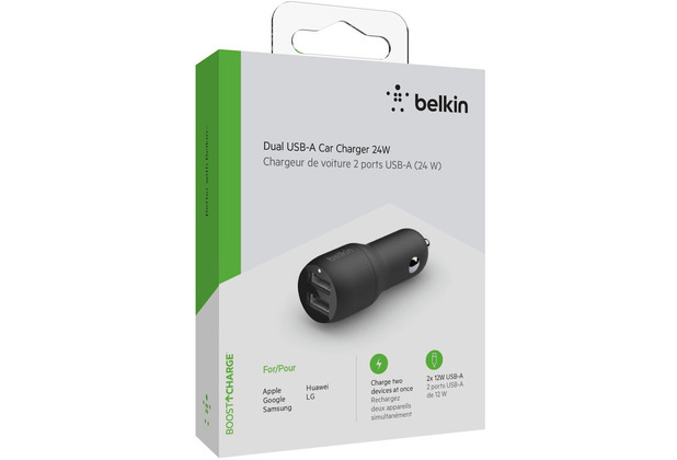 Belkin Dual USB-A Kfz-Ladegert, 24W, schwarz