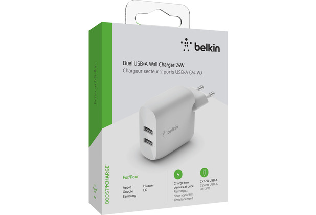 Belkin Dual USB-A Ladegerät, 24W, weiß