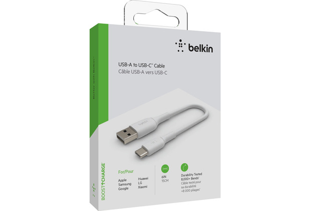 Belkin USB-C/USB-A Kabel PVC, 15cm, wei