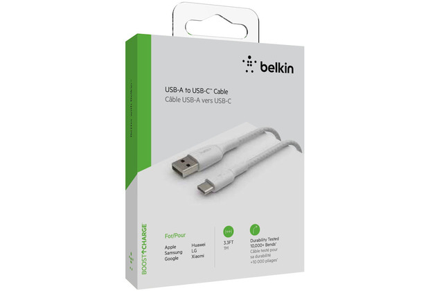 Belkin USB-C/USB-A Kabel ummantelt, 1m, wei