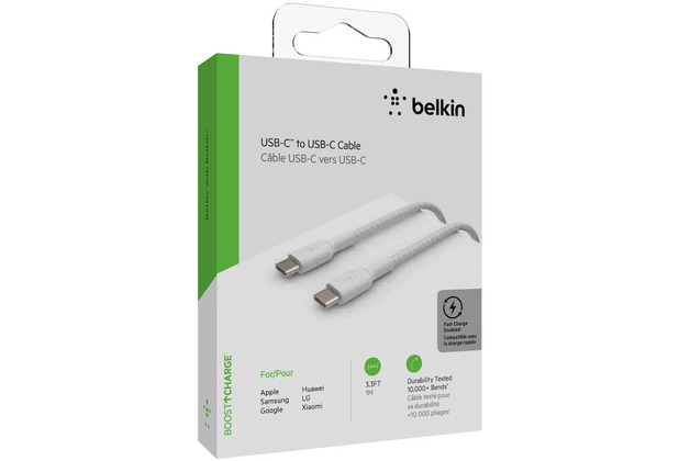 Belkin USB-C/USB-C Kabel ummantelt, 1m, wei