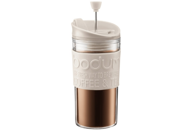 Bodum TRAVEL PRESS Kaffeebereiter, Doppelwandig, Kunststoff, 0.35 l cremefarben