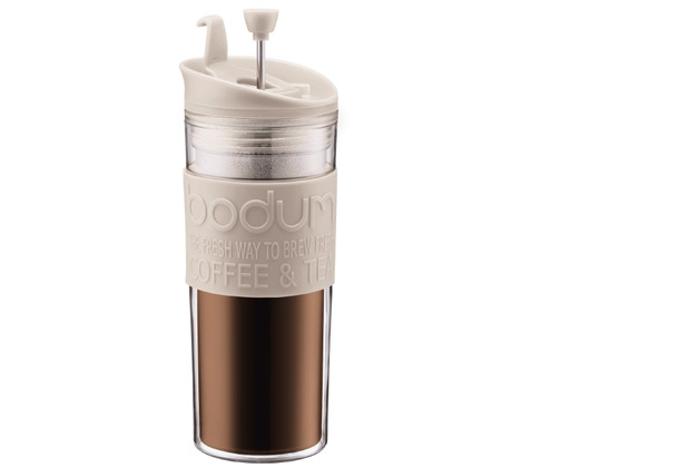 Bodum TRAVEL PRESS Kaffeebereiter, Doppelwandig, Kunststoff, 0.45 l cremefarben