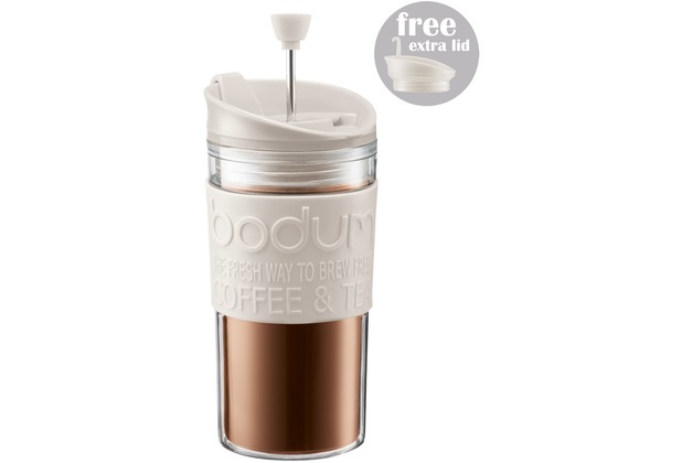 Bodum TRAVEL PRESS SET Kaffeebereiter mit extra Trinkaufsatz 0,35 l cremefarben