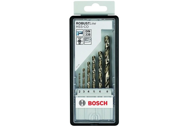 Bosch Metallbohrer-Set Robust Line HSS-Co, DIN 135, 135°, 6-teilig, 2 - 8 mm