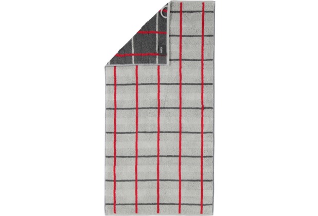 cawö Handtuch platin 50 x 100 cm, rot/graues Netzmuster