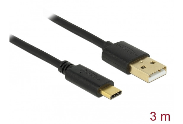 DeLock Kabel USB 2.0 Typ-A Stecker > Type-C 2.0 Stecker 3,0 m schwarz