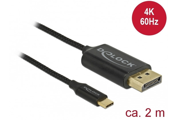 DeLock Kabel USB Type-C Stecker > Displayport Stecker DP-Alt Mode 4K 60 Hz 2 m koaxiales Kabel