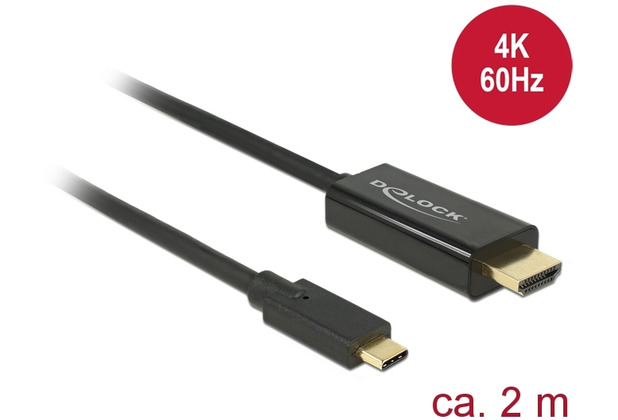 DeLock Kabel USB Type-C Stecker > HDMI-A Stecker DP-Alt Mode 4K 60 Hz 2 m schwa