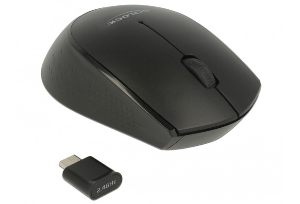 DeLock Maus USB Type-C™ optisch 3-Tasten 2,4 GHz wireless schwarz