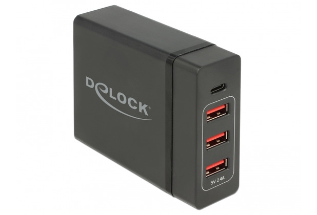 DeLock Netzteil extern USB Type-C PD3.0 + 3x USB A Buchse 60W+12W schwarz