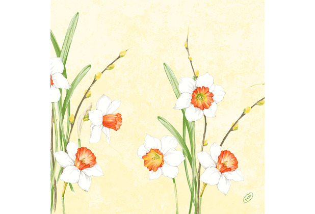 Duni Klassikservietten Daffodil Joy 40 x 40 cm 4-lagig, geprgt 1/4 Falz 50 Stck