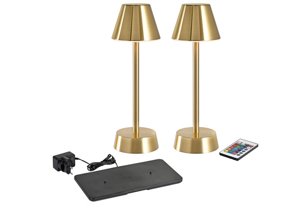 Duni 2er LED-Lampen Set Zelda inkl. gratis Ladestation, brass