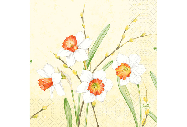 Duni Zelltuchservietten Daffodil Joy 33 x 33 cm 3-lagig 1/4 Falz 50 Stck
