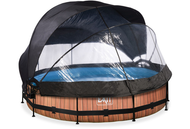 EXIT Wood Pool mit Abdeckung, Sonnensegel und Filterpumpe - braun ø360x76cm